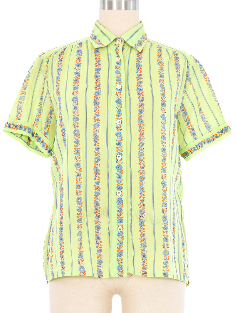 Celine Floral Striped Cotton Button Down Top arcadeshops.com