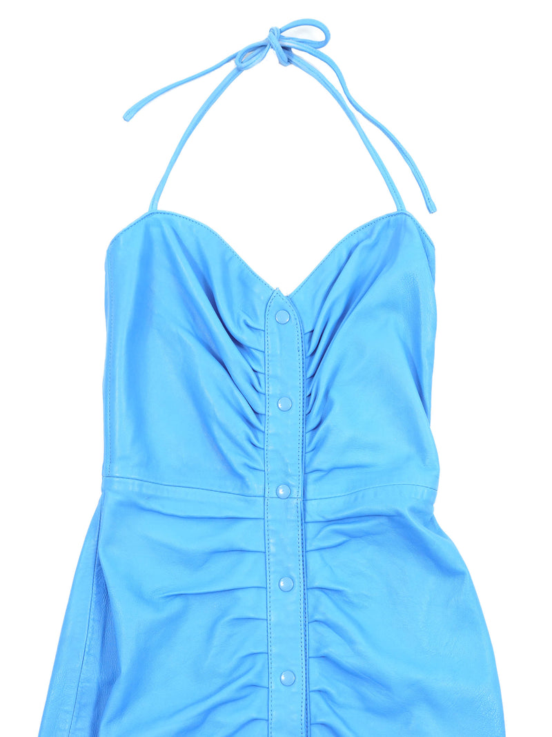 North Beach Cornflower Blue Leather Halter Dress Dress arcadeshops.com