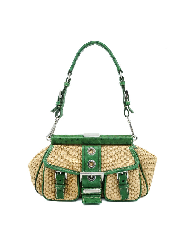 Prada Paglia Woven Ostrich Leather Trimmed Bag Accessory arcadeshops.com