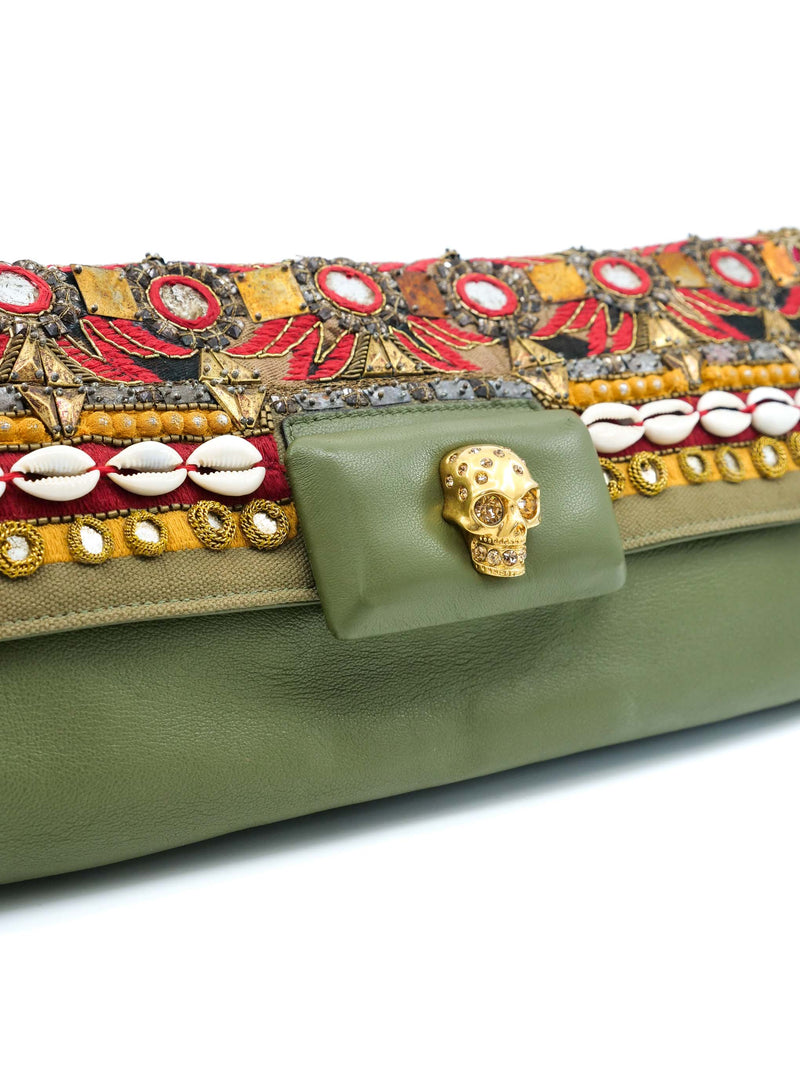 Alexander McQueen Embellished Sage Green Leather Clutch Accessory arcadeshops.com