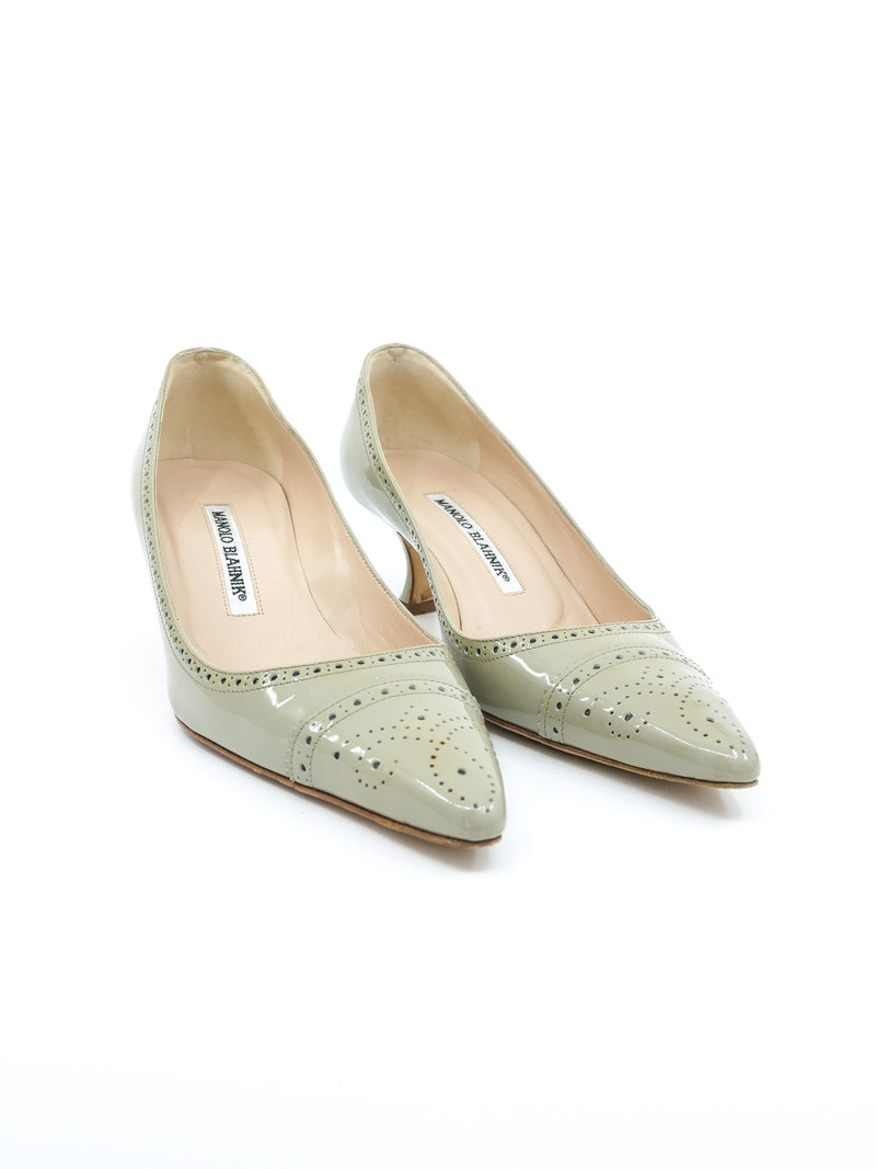 Manolo Blahnik Celadon Patent Lasercut Pumps, 36.5 Accessory arcadeshops.com