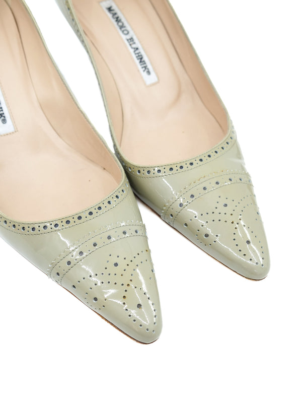 Manolo Blahnik Celadon Patent Lasercut Pumps, 36.5 Accessory arcadeshops.com