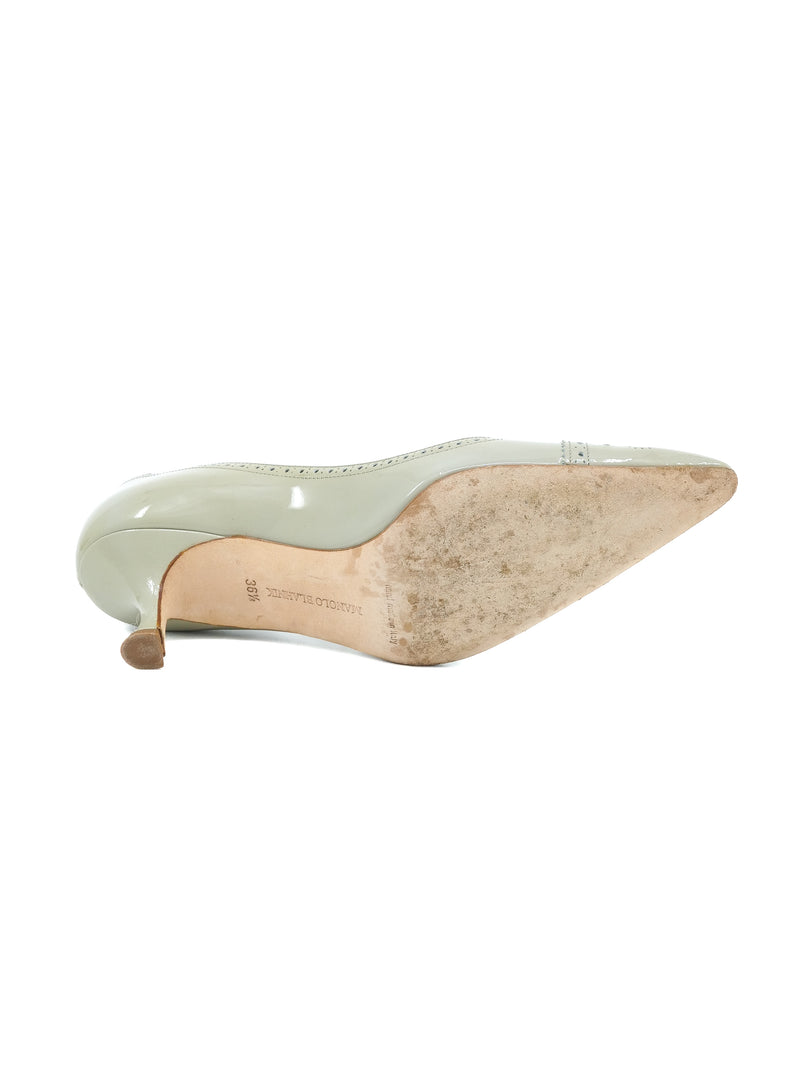 Manolo Blahnik Celadon Patent Lasercut Pumps, 36.5 Accessory arcadeshops.com