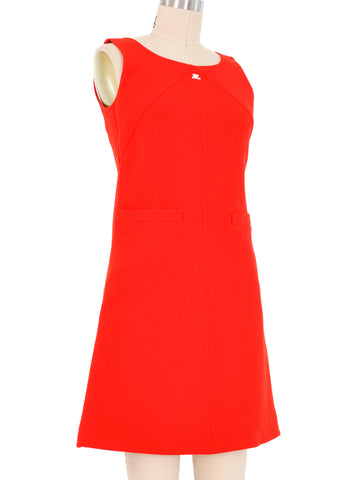 1990s Courreges Red Orange Shift Dress