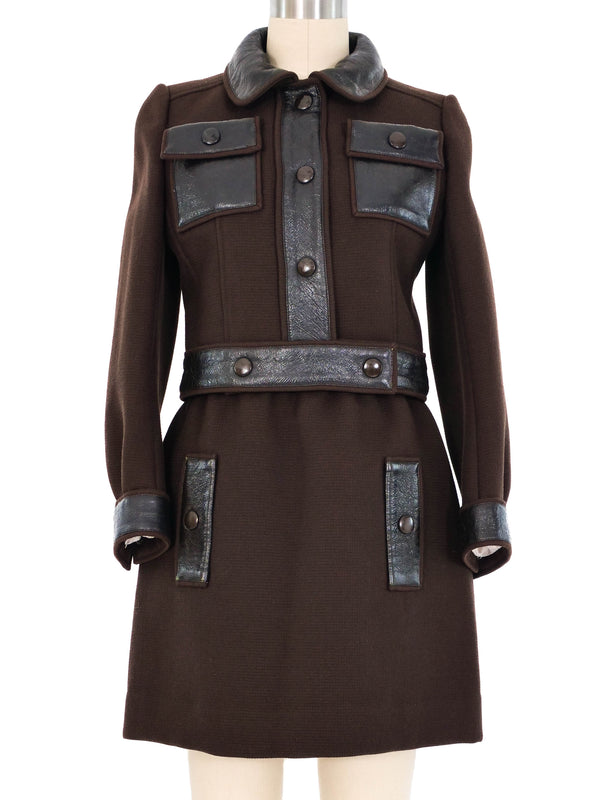 1960s Courreges Chocolate Vinyl Trimmed Skirt Suit Suit arcadeshops.com