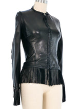 2002 Gianni Versace Fringe Trimmed Lace Up Leather Jacket Jacket arcadeshops.com