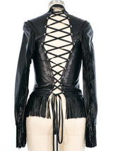 2002 Gianni Versace Fringe Trimmed Lace Up Leather Jacket Jacket arcadeshops.com