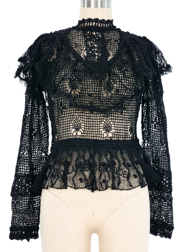 Black Ruffle Lace Crochet Top Top arcadeshops.com