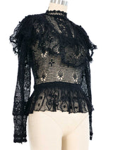 Black Ruffle Lace Crochet Top Top arcadeshops.com