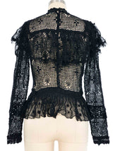 Black Ruffle Lace Crochet Top Top arcadeshops.com