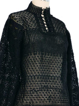 Black Balloon Sleeve Crochet Sweater Top arcadeshops.com