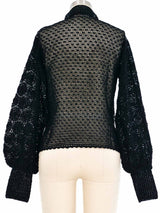 Black Balloon Sleeve Crochet Sweater Top arcadeshops.com