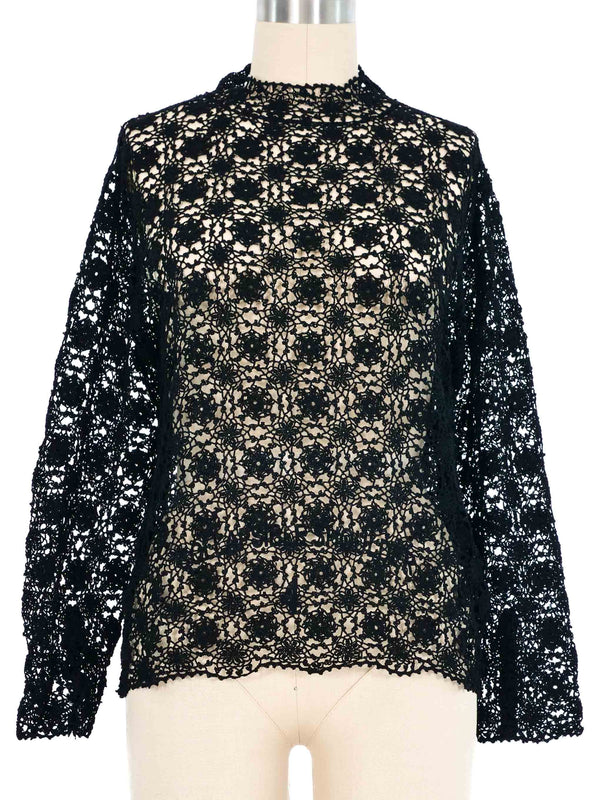 Black Floral Crochet Long Sleeve Top Top arcadeshops.com