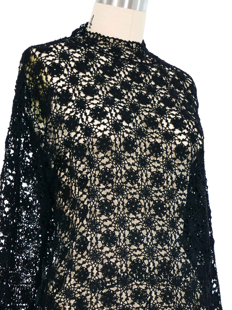 Black Floral Crochet Long Sleeve Top Top arcadeshops.com