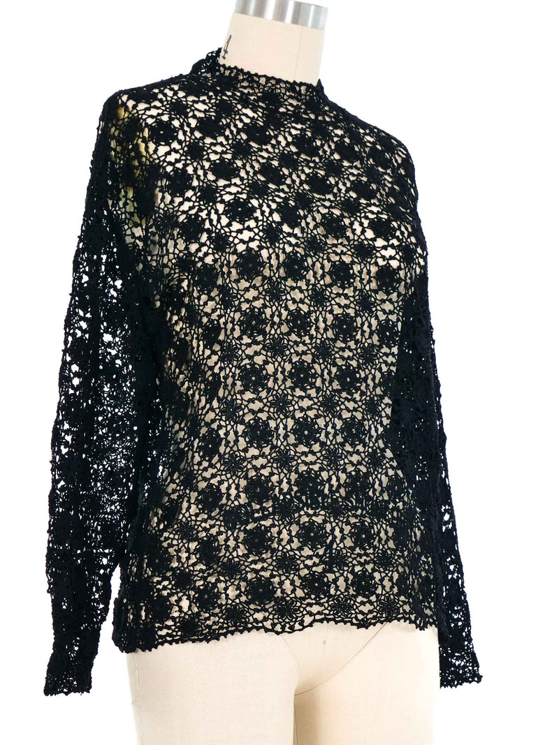 Black Floral Crochet Long Sleeve Top Top arcadeshops.com