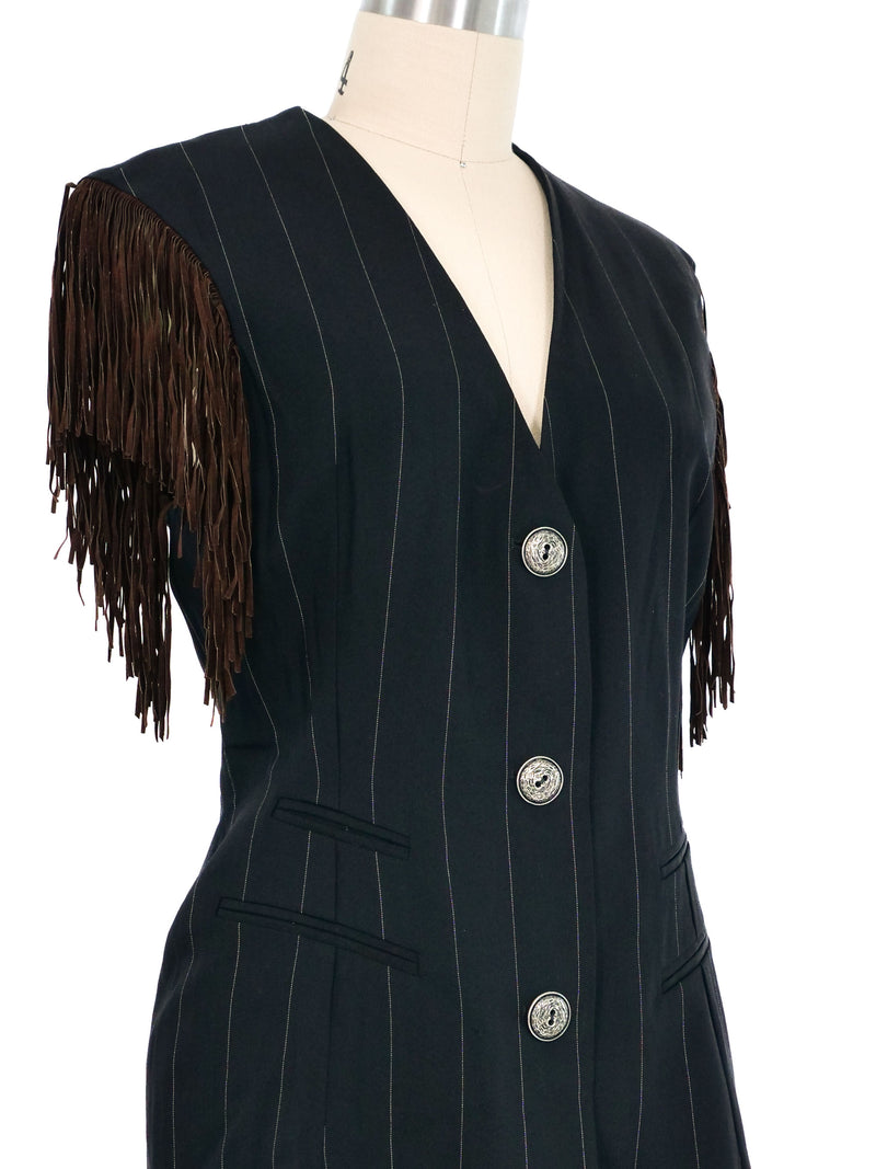 Ozbek Fringed Pinstripe Vest Top arcadeshops.com