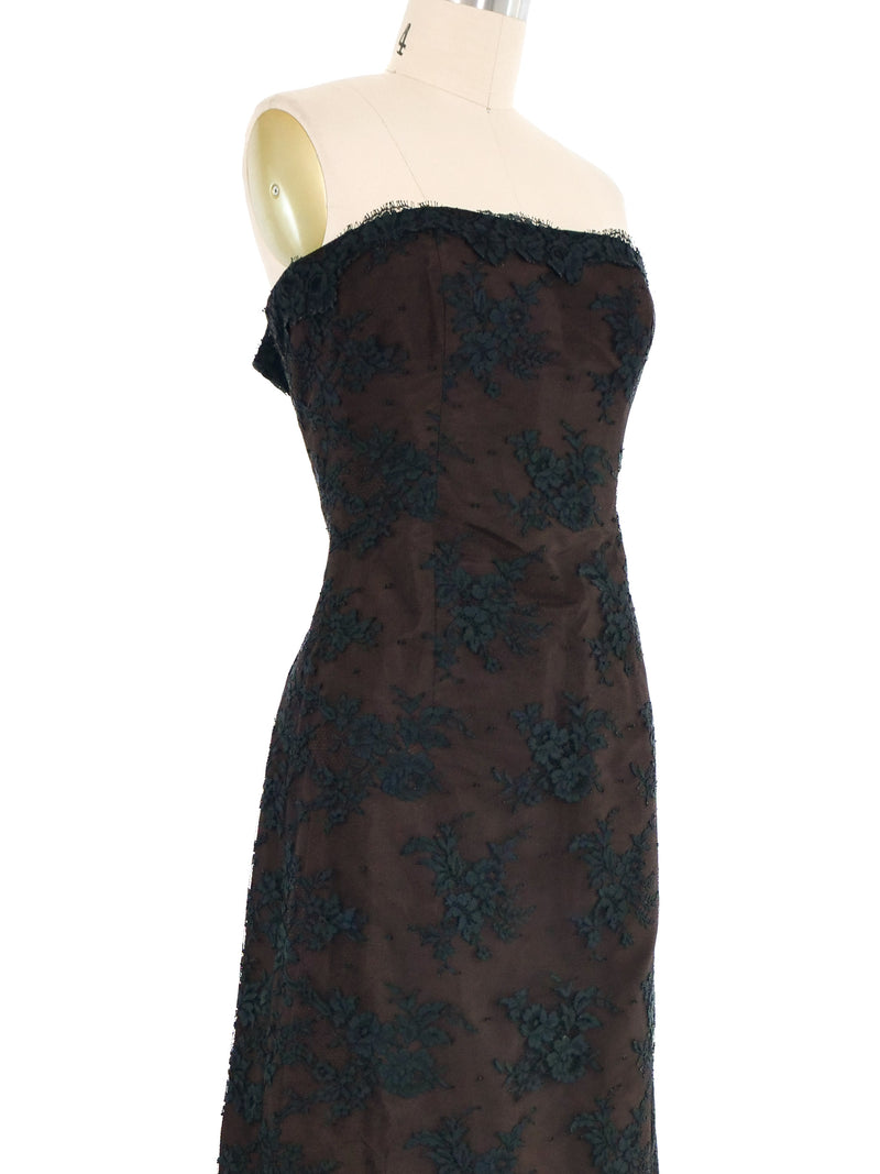 1990s Isaac Mizrahi Strapless Black Lace Gown Dress arcadeshops.com