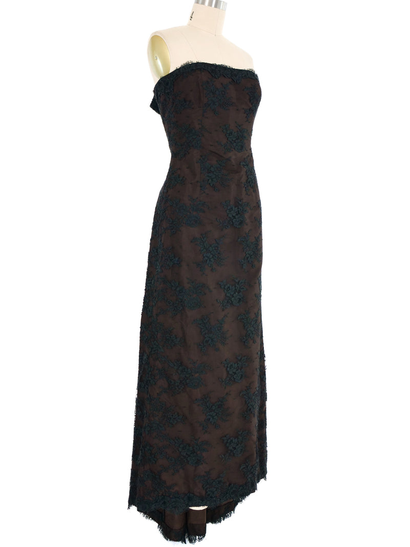 1990s Isaac Mizrahi Strapless Black Lace Gown Dress arcadeshops.com