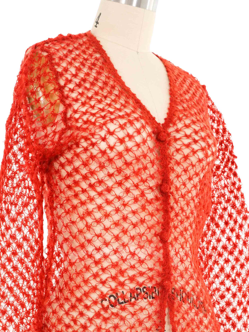 Burnt Orange Mohair Open Knit Cardigan Jacket arcadeshops.com