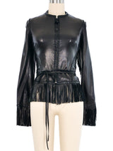 2002 Gianni Versace Fringe Trimmed Lace Up Leather Jacket Jacket arcadeshops.com