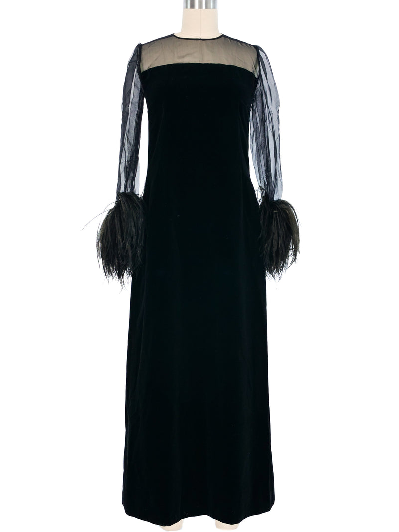 Givenchy Velvet Ostrich Feather Trimmed Gown Dress arcadeshops.com