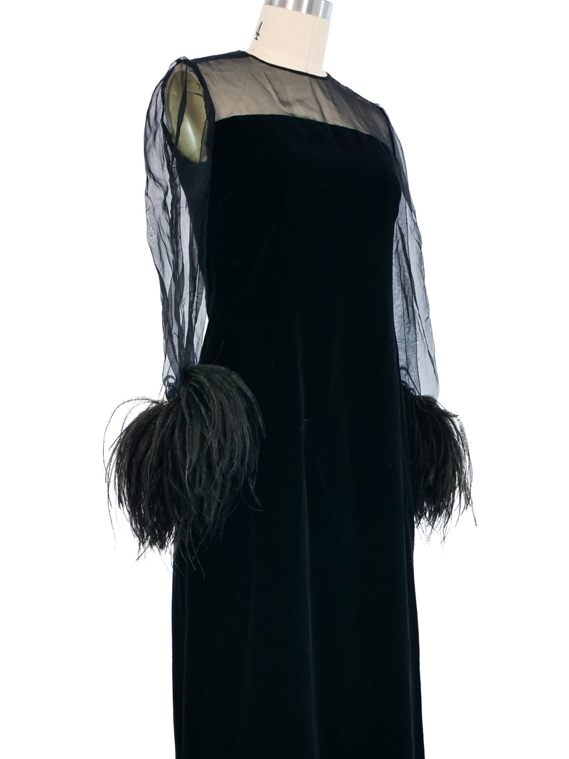 Givenchy Velvet Ostrich Feather Trimmed Gown Dress arcadeshops.com