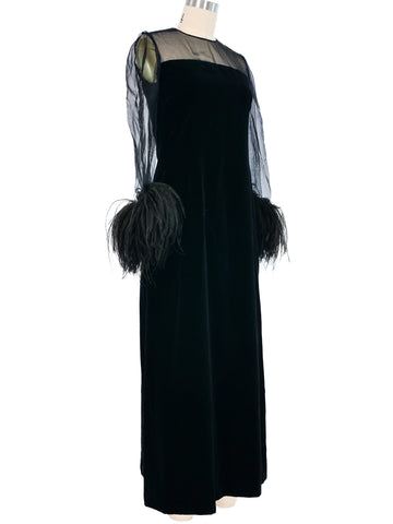 Givenchy Velvet Ostrich Feather Trimmed Gown