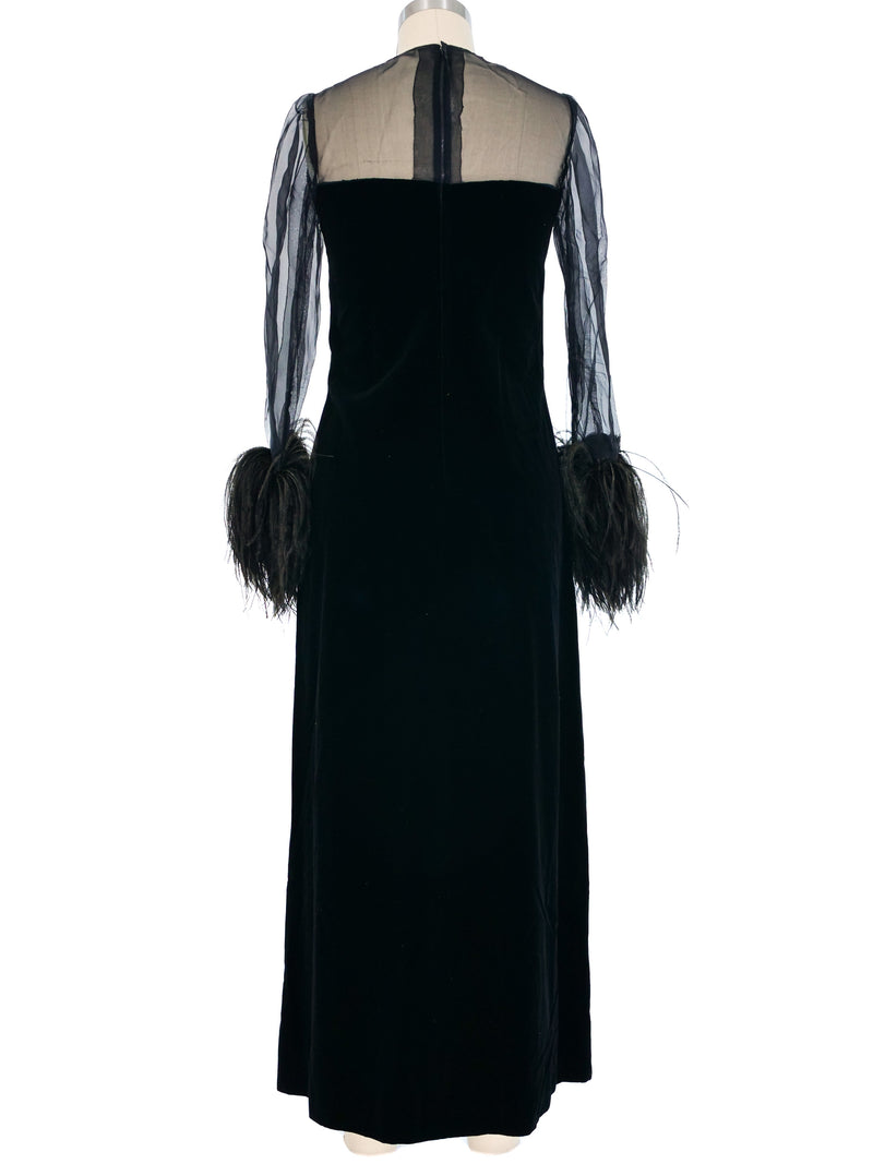 Givenchy Velvet Ostrich Feather Trimmed Gown Dress arcadeshops.com