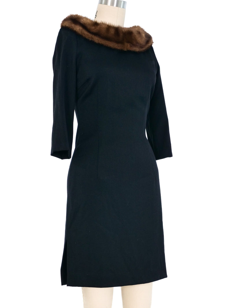 1990s Valentino Fur Collar Bodycon Dress Dress arcadeshops.com