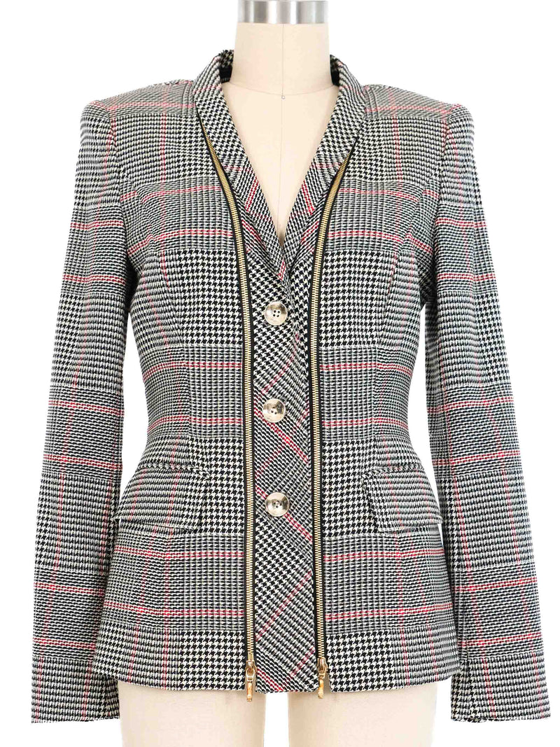Escada Zipper Houndstooth Blazer Jacket arcadeshops.com