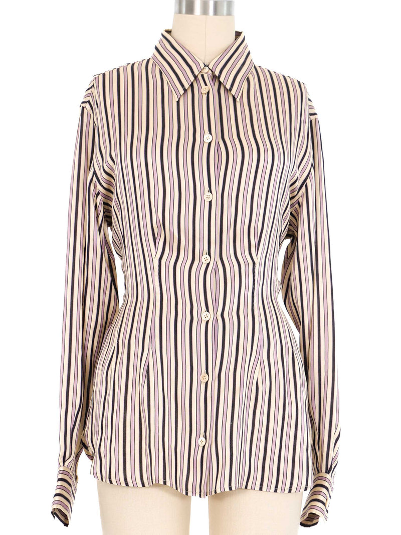 Hermes Purple Striped Button Down Top arcadeshops.com