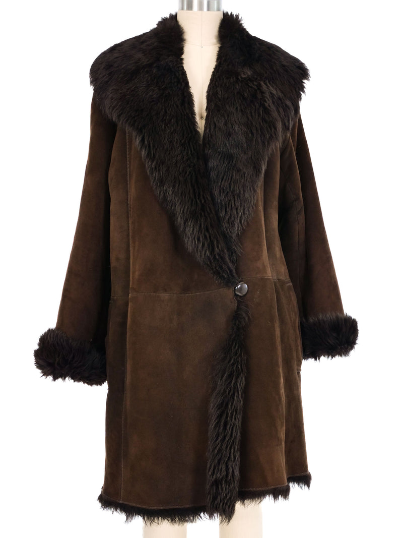 Yves Saint Laurent Brown Suede Shearling Coat Outerwear arcadeshops.com