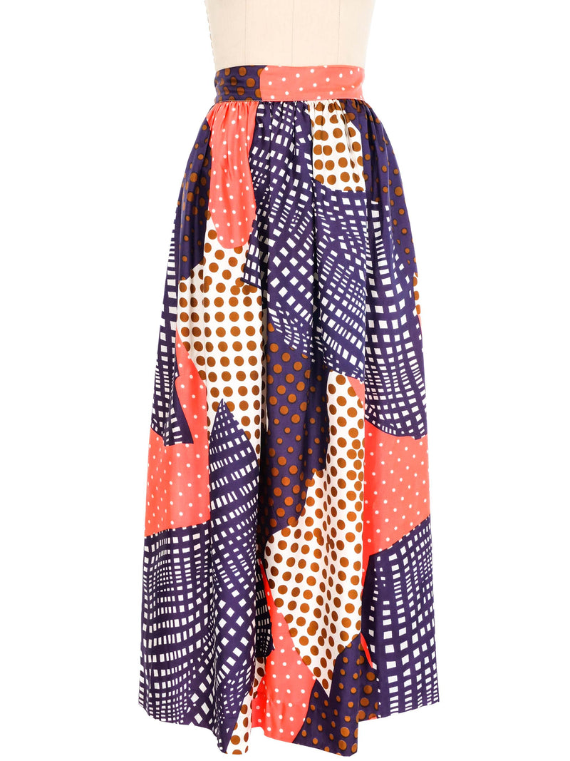 1970s Mixed Dot Printed Midi Skirt Bottom arcadeshops.com