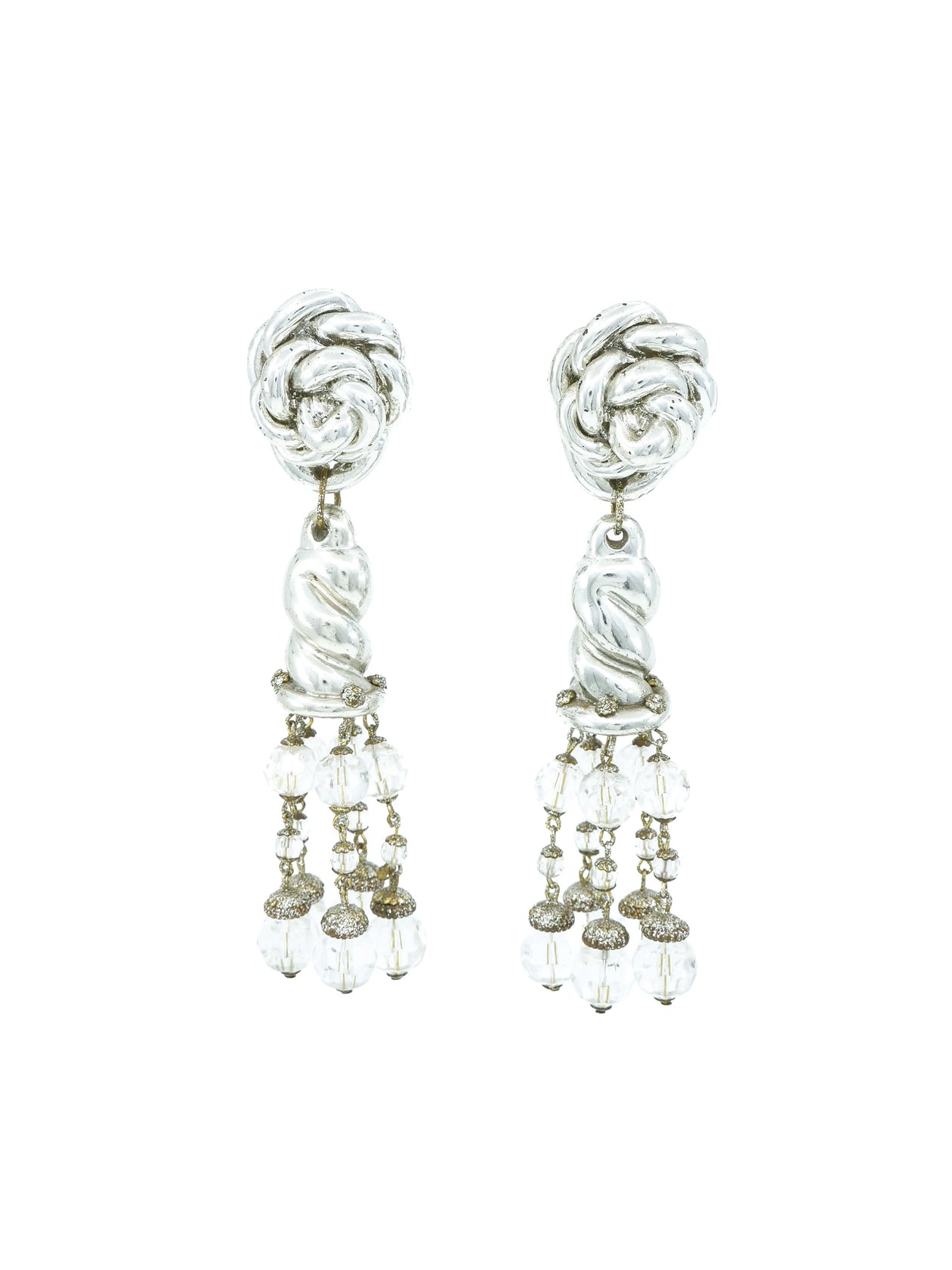 Silver Twisted Tassel Drop Earrings - Main Image