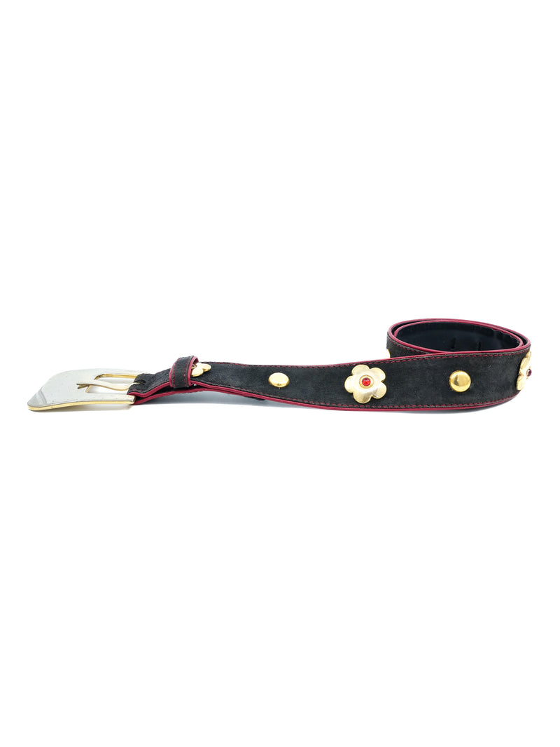 Escada Black Suede Studded Daisy Belt Accessory arcadeshops.com