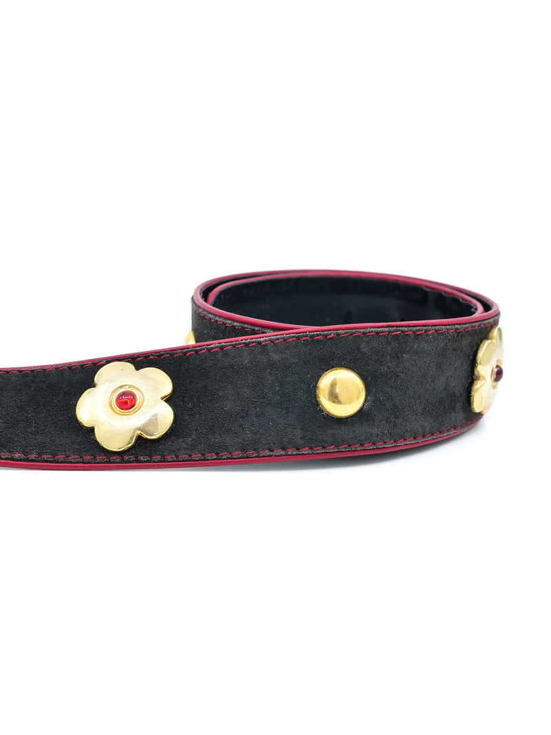 Escada Black Suede Studded Daisy Belt Accessory arcadeshops.com