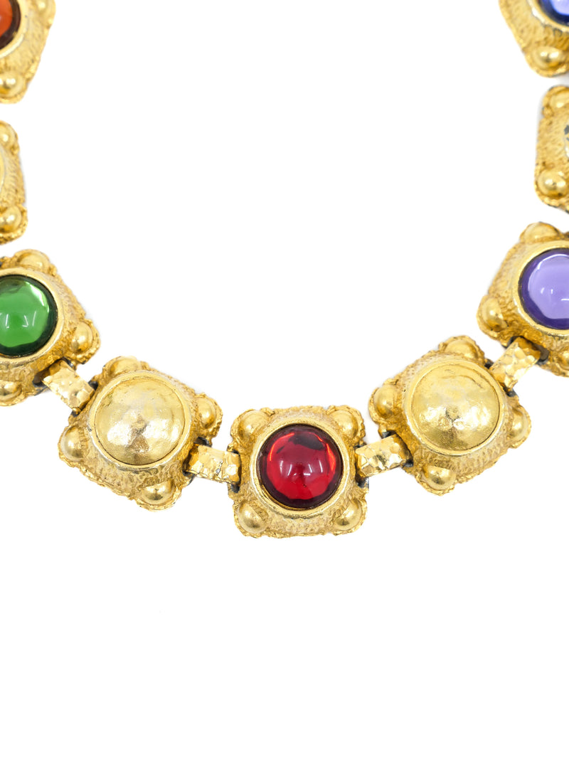 1980s Goldtone Gemstone Collar Necklace Accessory arcadeshops.com