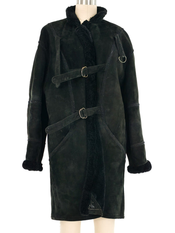 Yves Saint Laurent Black Suede Shearling Coat Outerwear arcadeshops.com