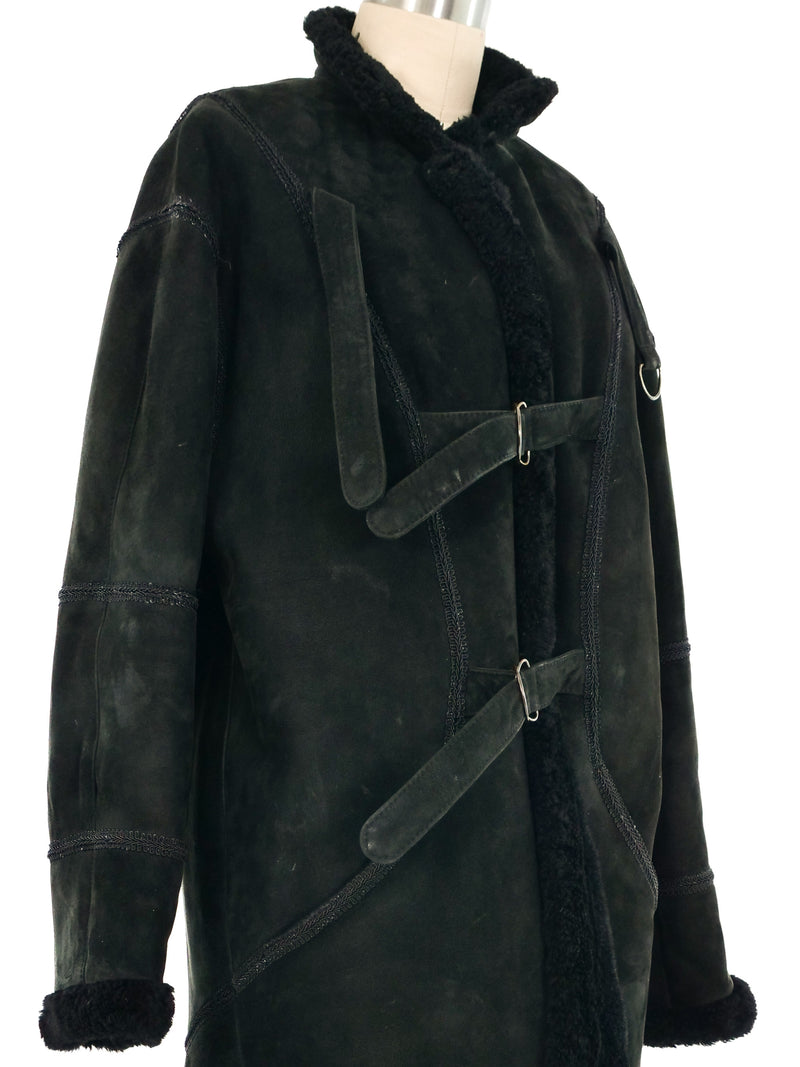 Yves Saint Laurent Black Suede Shearling Coat Outerwear arcadeshops.com