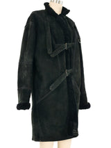 Yves Saint Laurent Black Suede Shearling Coat Outerwear arcadeshops.com