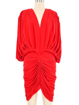 Norma Kamali Red Ruched Draped Dress Dress arcadeshops.com