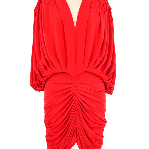 Norma Kamali Red Ruched Draped Dress