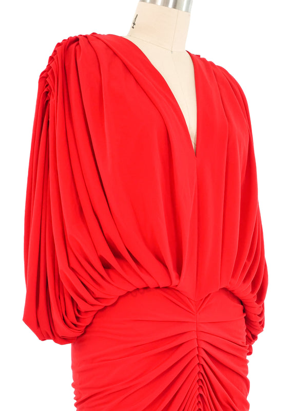 Norma Kamali Red Ruched Draped Dress Dress arcadeshops.com