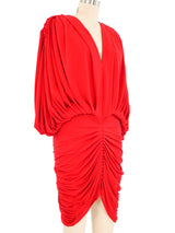 Norma Kamali Red Ruched Draped Dress Dress arcadeshops.com