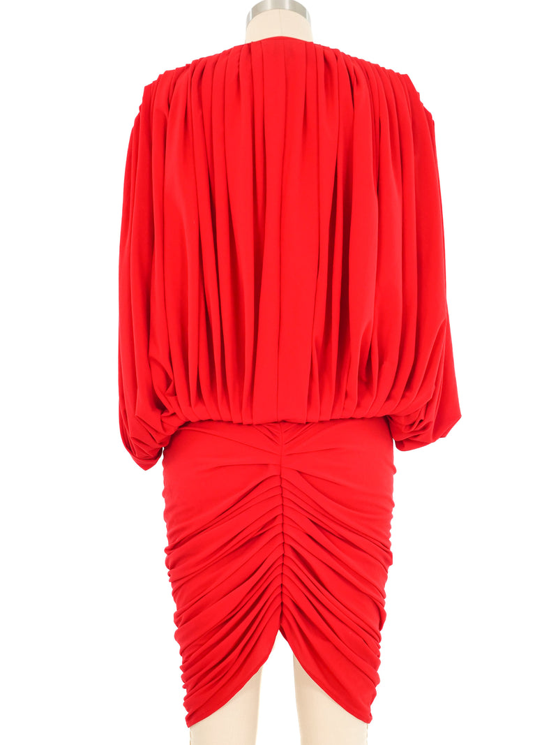 Norma Kamali Red Ruched Draped Dress Dress arcadeshops.com