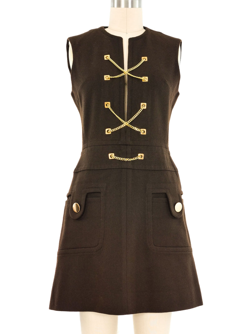1960s Brown Tweed Chain Laced Mini Dress Dress arcadeshops.com