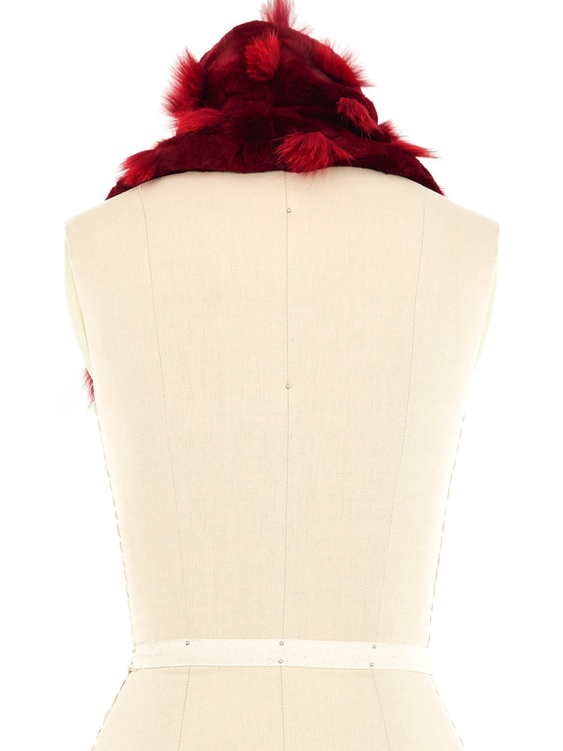 Burgundy Patchwork Fur Collar Accessory arcadeshops.com