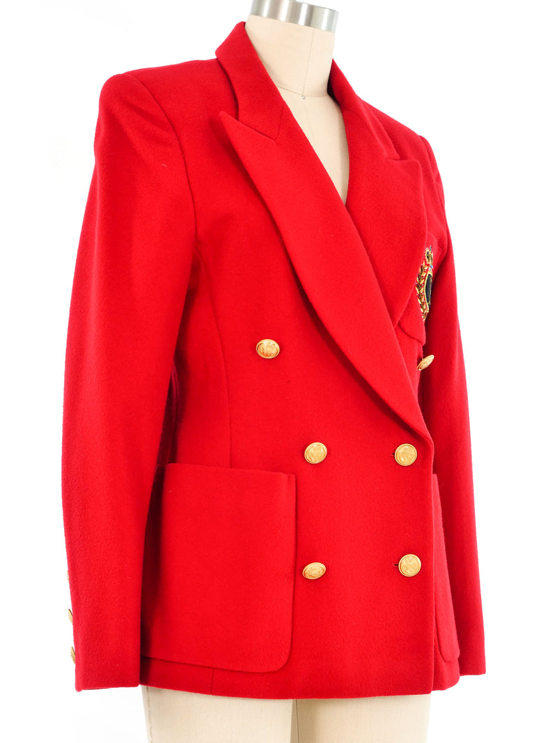Escada Red Embroidered Wool Blazer Jacket arcadeshops.com
