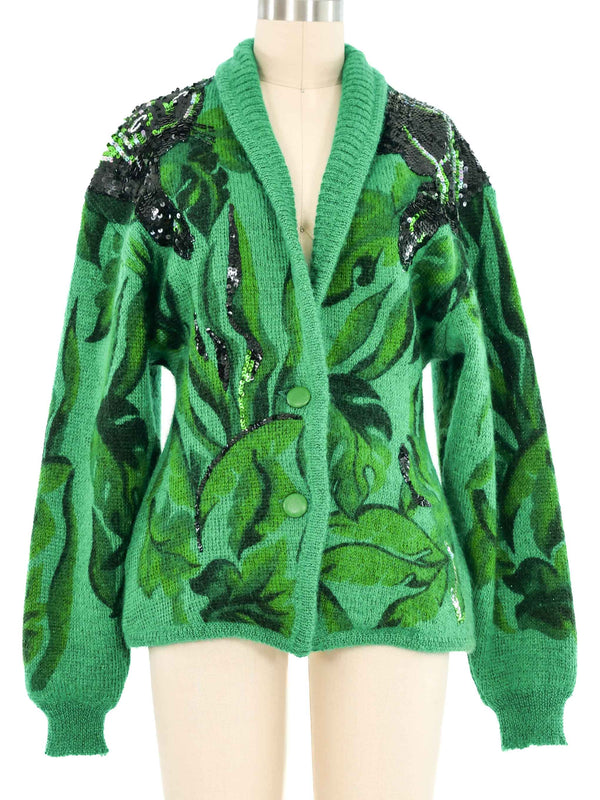 Emerald Sequin Accented Knit Cardigan Jacket arcadeshops.com