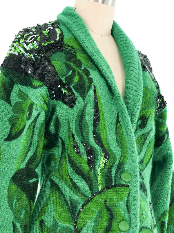 Emerald Sequin Accented Knit Cardigan Jacket arcadeshops.com